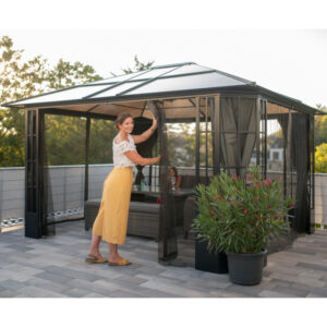 Pergola de jardin Savino 423x363cm en aluminium anthracite et polycarbonate 8mm – SOJAG