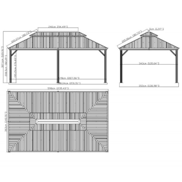 Tonnelle de jardin Messina 363x598cm en aluminium thermolaqué anthracite – SOJAG – Image 10